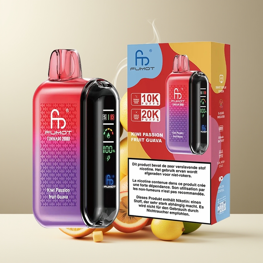 Fumot Tornado 20000 Puffs Grossister Sverige – Dual Mesh Coil 20ml E-liquid 850mAh Batteri Smart Display