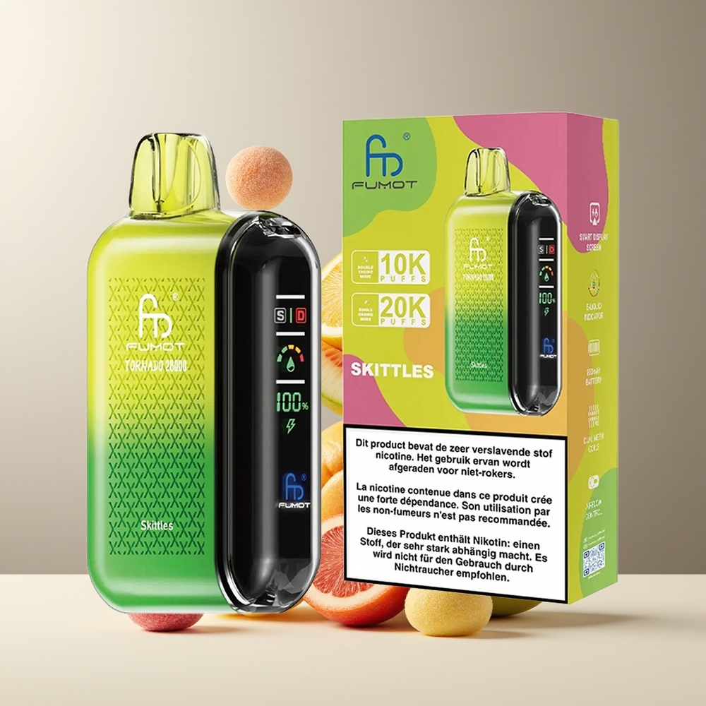 Fumot Tornado 20000 Puffs Grossister Sverige – Dual Mesh Coil 20ml E-liquid 850mAh Battery Smart Display