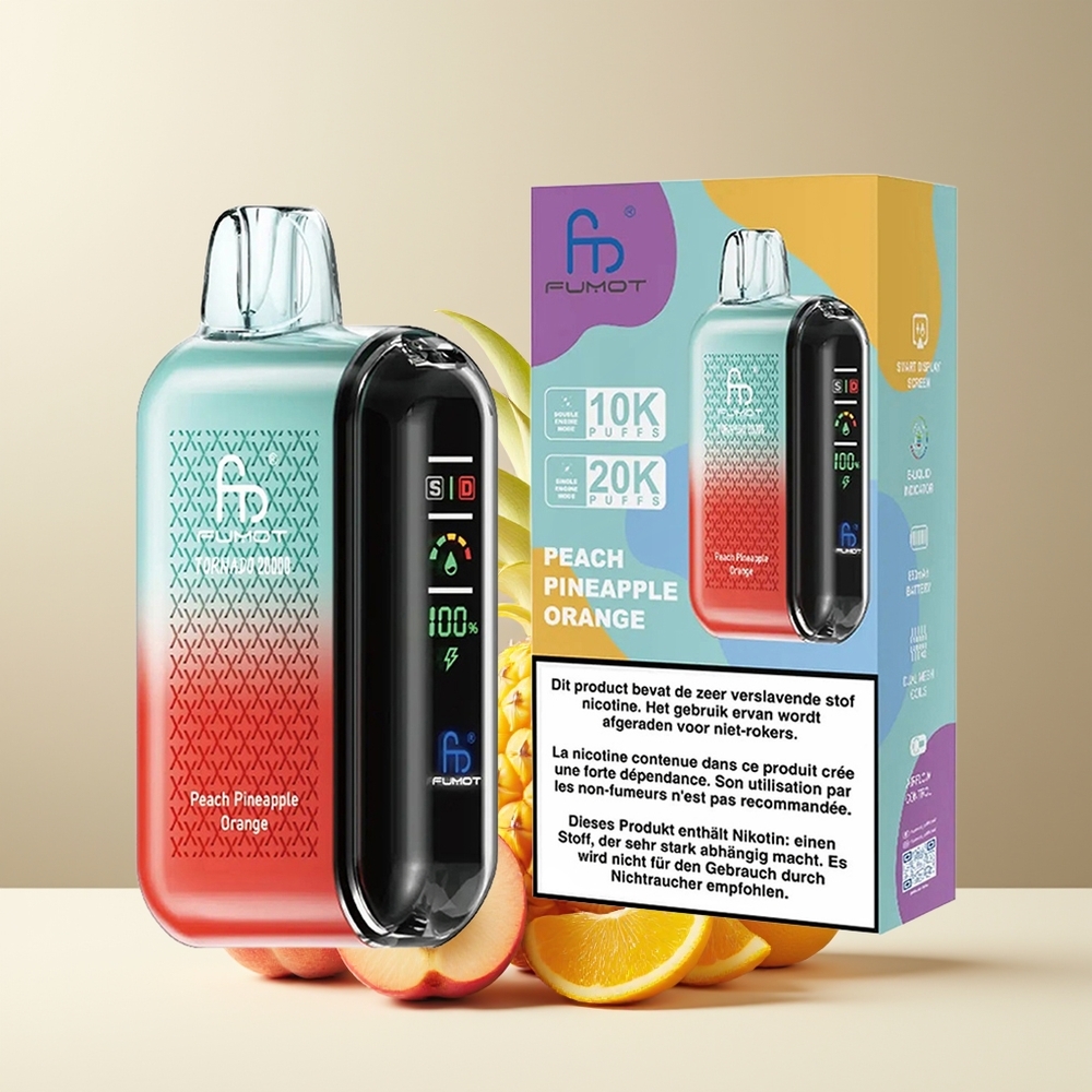 Fumot Tornado 20000 Puffs grossister Sverige med 20ml E-liquid Dual Mesh Coil  Smart Display