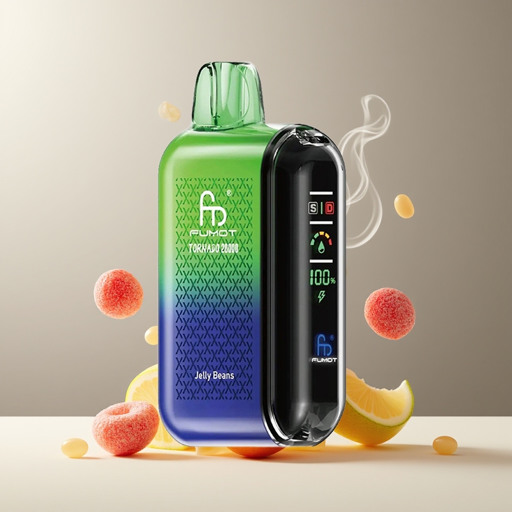 Fumot Tornado 20000 Puffs grossister Sverige med Dual Mesh Coil 20ml E-liquid  850mAh Batteri Jelly Beans