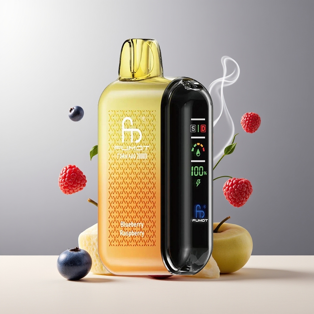 Fumot Tornado 20000 Puffs grossister Sverige med Dual Mesh Coil 20ml E-liquid och 850mAh Battery Blåbær og hindbær