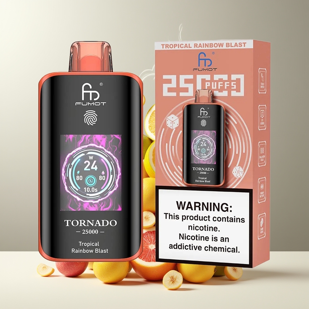 Fumot Tornado 25000 Puffs Grossister Sverige med HD-skärm 700mAh batteri  20ml e-vätska Tropisk Regnbue Blast
