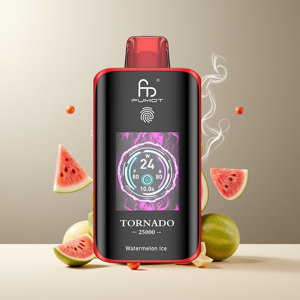 Fumot Tornado 25000 Puffs Grossister Sverige med HD-skärm 700mAh batteri och 20ml e-vätska Vandmelonis