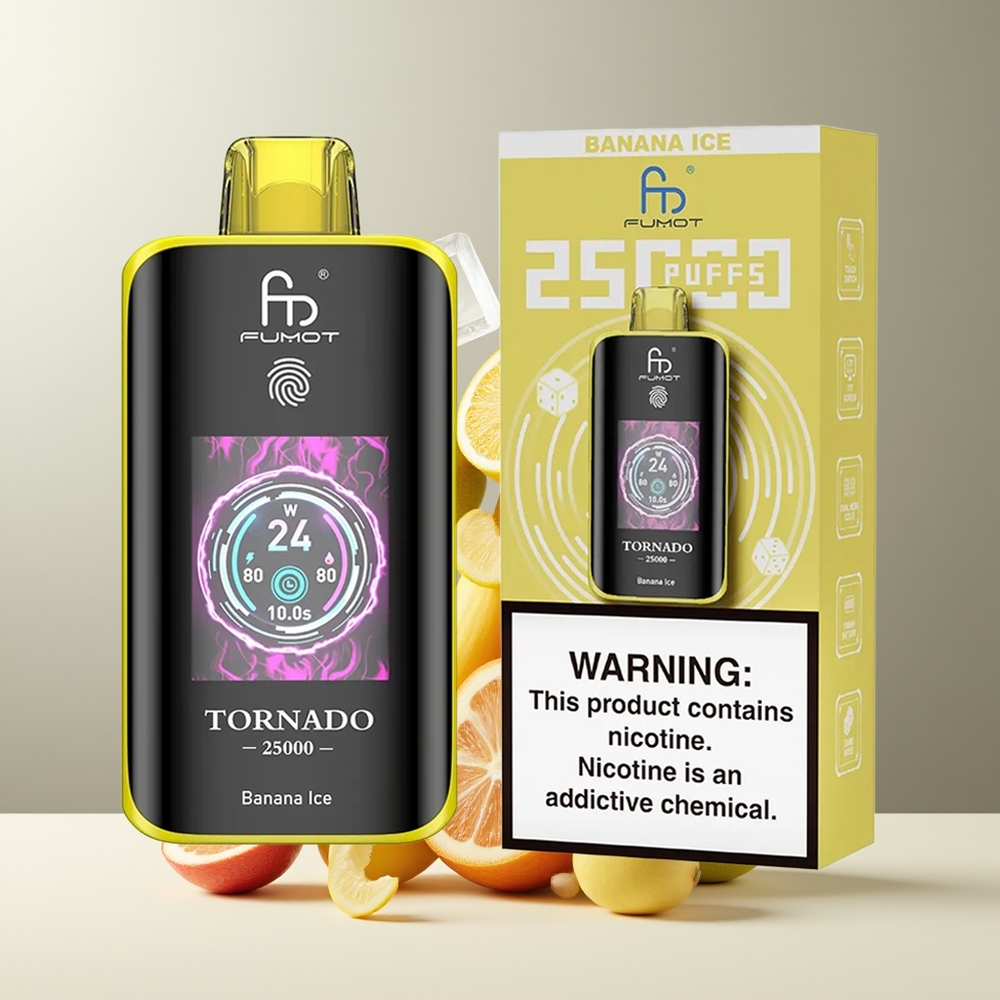 Fumot Tornado 25000 Puffs grossister Sverige med HD-skärm 700mAh batteri  20ml e-vätska Banan Is