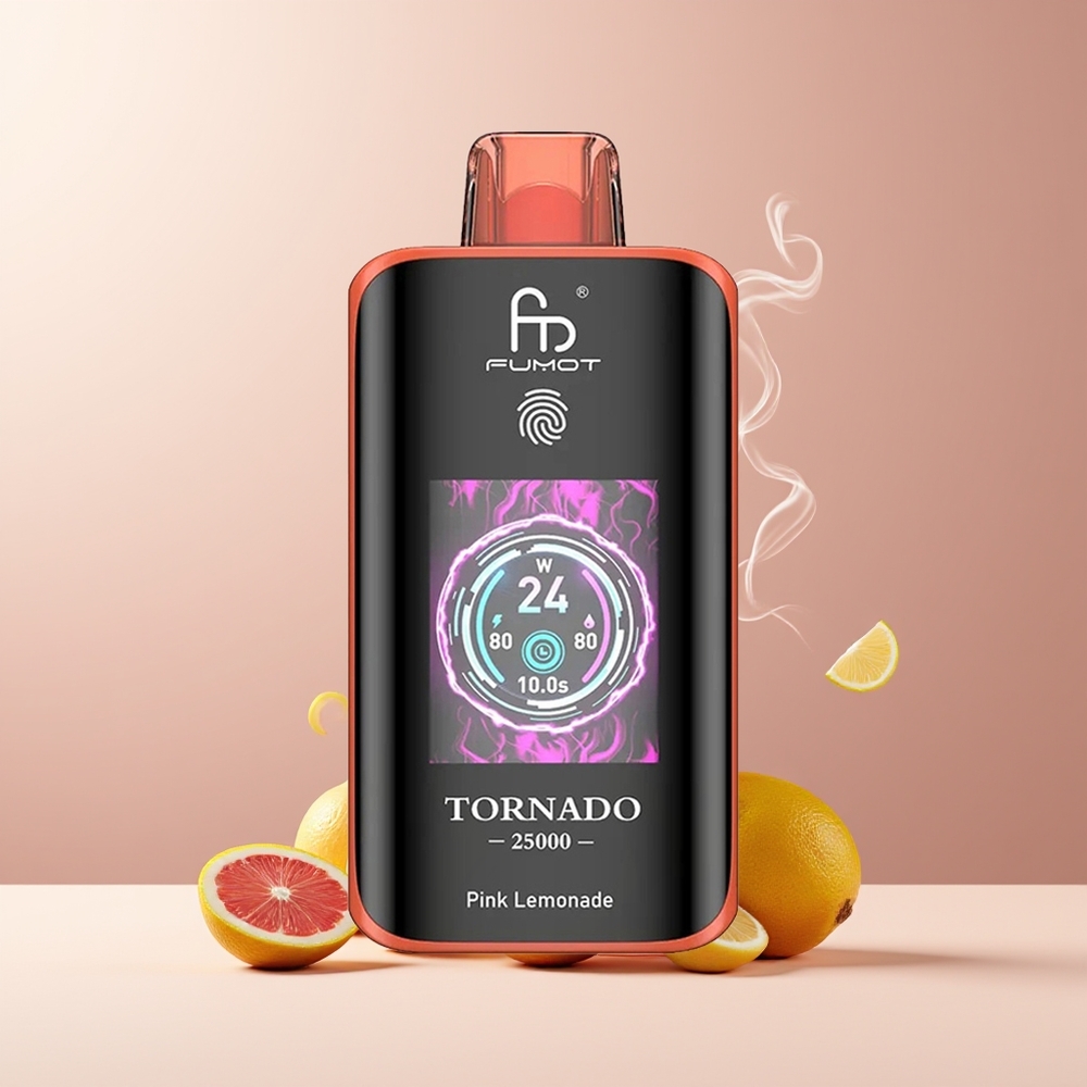 Fumot Tornado 25000 Puffs grossister Sverige med HD-skärm 700mAh batteri och 20ml e-vätska Pink Lemonade