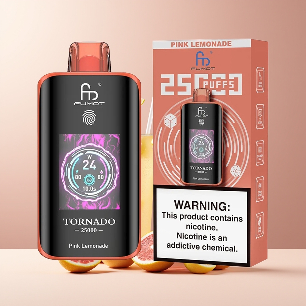 Fumot Tornado 25000 Puffs grossister Sverige med HD-skärm 700mAh batteri och 20ml e-vätska Pink Lemonade