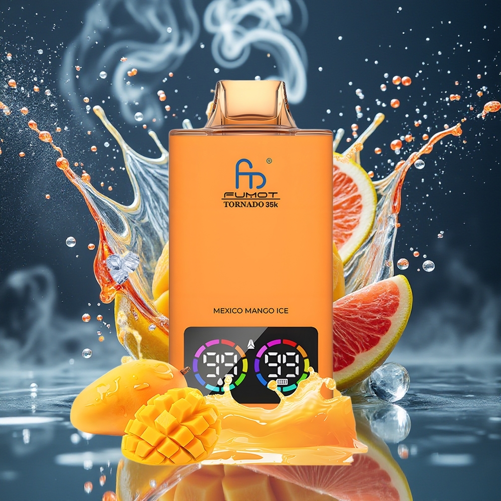 Fumot Tornado 35K Disposable Vape Grossister Sverige – Dual Mesh Coil 15ml E-juice 700 MAH Battery 35000 Puffs Mexikansk Mangoglass