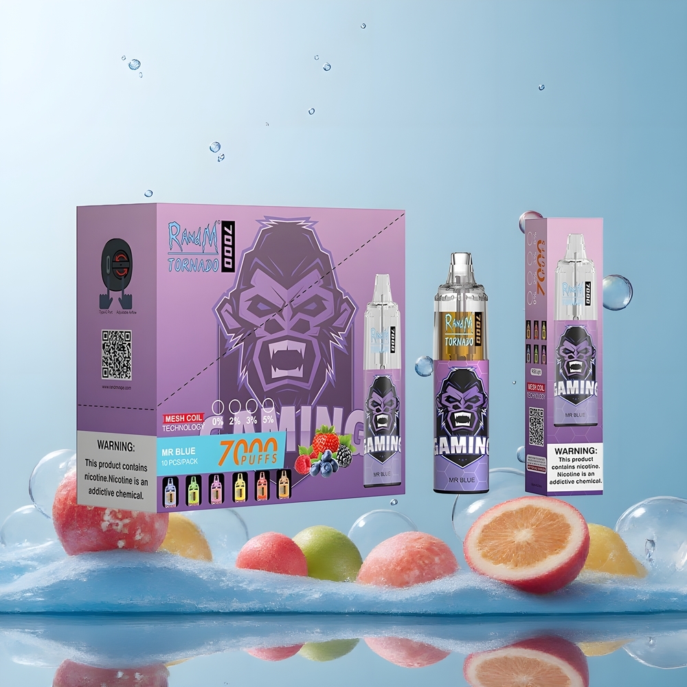 Fumot Tornado 7000 Disposable Vape Grossister Sverige – 7000 Puffar 14 ML E-vätska 850 MAH Batteri Mesh Coil Type-C Port RGB-ljus Luftjusterbar