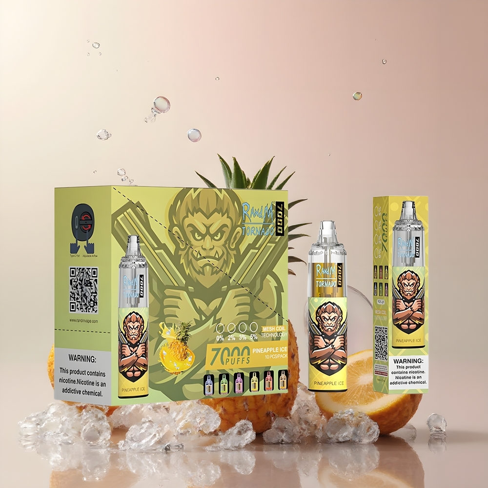 Fumot Tornado 7000 Grossister Sverige – 14 ML E-liquid 850 MAH Battery Mesh Coil Type-C Port RGB Light Air-Adjustable Ananas Is