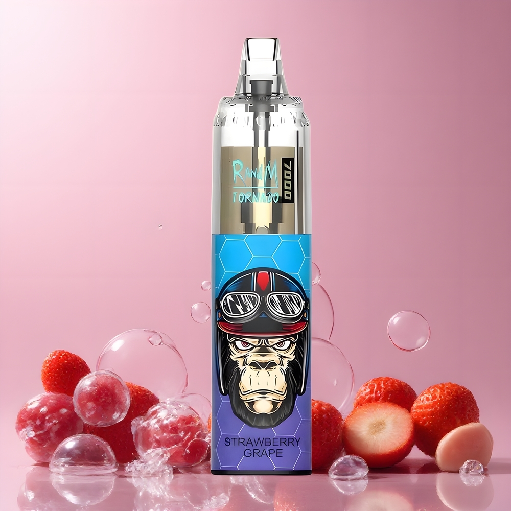 Fumot Tornado 7000 Grossister Sverige – 14 ML E-liquid 850 MAH Battery Mesh Coil Type-C Port RGB Light Air-Adjustable Jordgubb och druva