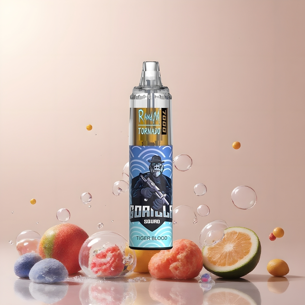 Fumot Tornado 7000 Grossister Sverige – 14 ML E-liquid 850 MAH Battery Mesh Coil Type-C Port RGB Light Air-Adjustable Tigerblod