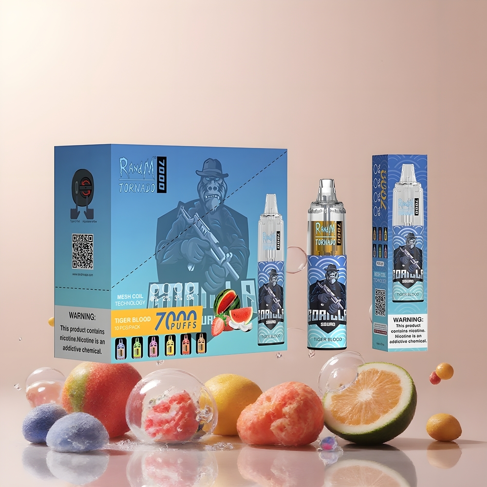 Fumot Tornado 7000 Grossister Sverige – 14 ML E-liquid 850 MAH Battery Mesh Coil Type-C Port RGB Light Air-Adjustable Tigerblod