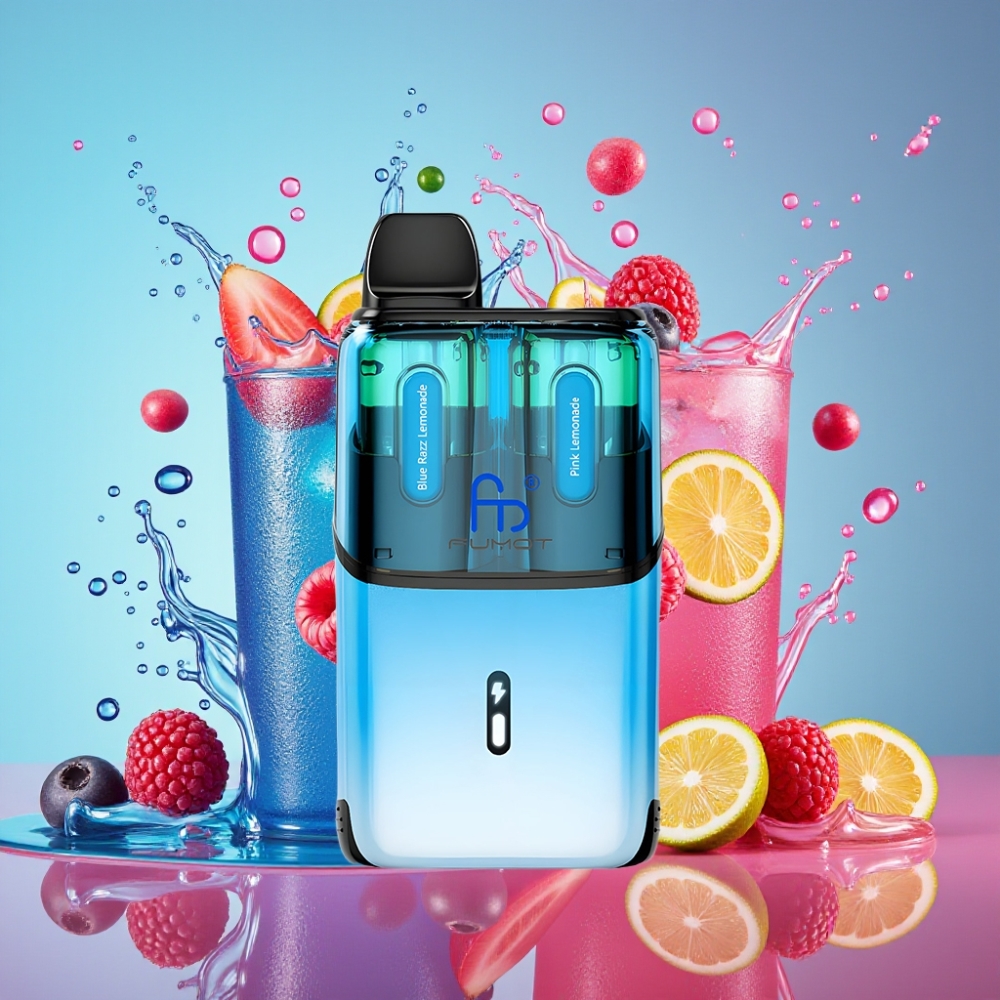 Fumot Ultra T32000 Engångsvape 32000 puffar 800mAh batteri 24ml e-vätska Type-C laddning grossister Sverige Blue Razz-lemonad och rosa lemonad