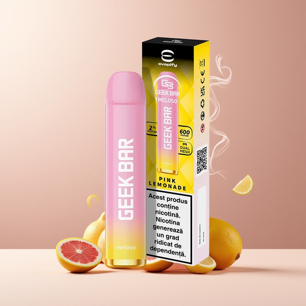 GEEK BAR Meloso 600 Puffs Engangs Vape 2ml 550mAh 20mg grossister Sverige Pink Lemonade