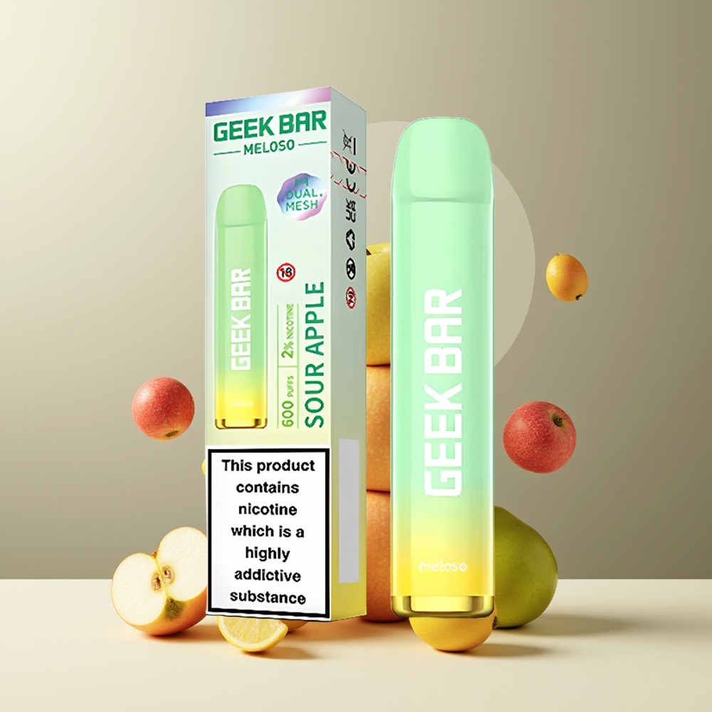 GEEK BAR Meloso 600 Puffs Engangs Vape 2ml 550mAh 20mg grossister Sverige Surt æble