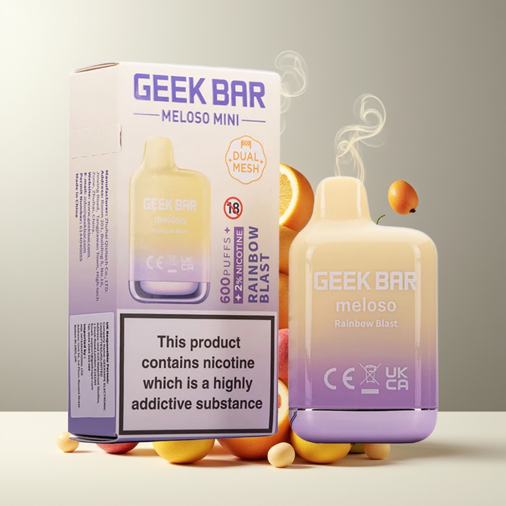 GEEK BAR Meloso Mini 600 Puffs Engangs Vape 550mAh 2ml 20mg Salt Nicotine grossister Sverige Regnbueeksplosion
