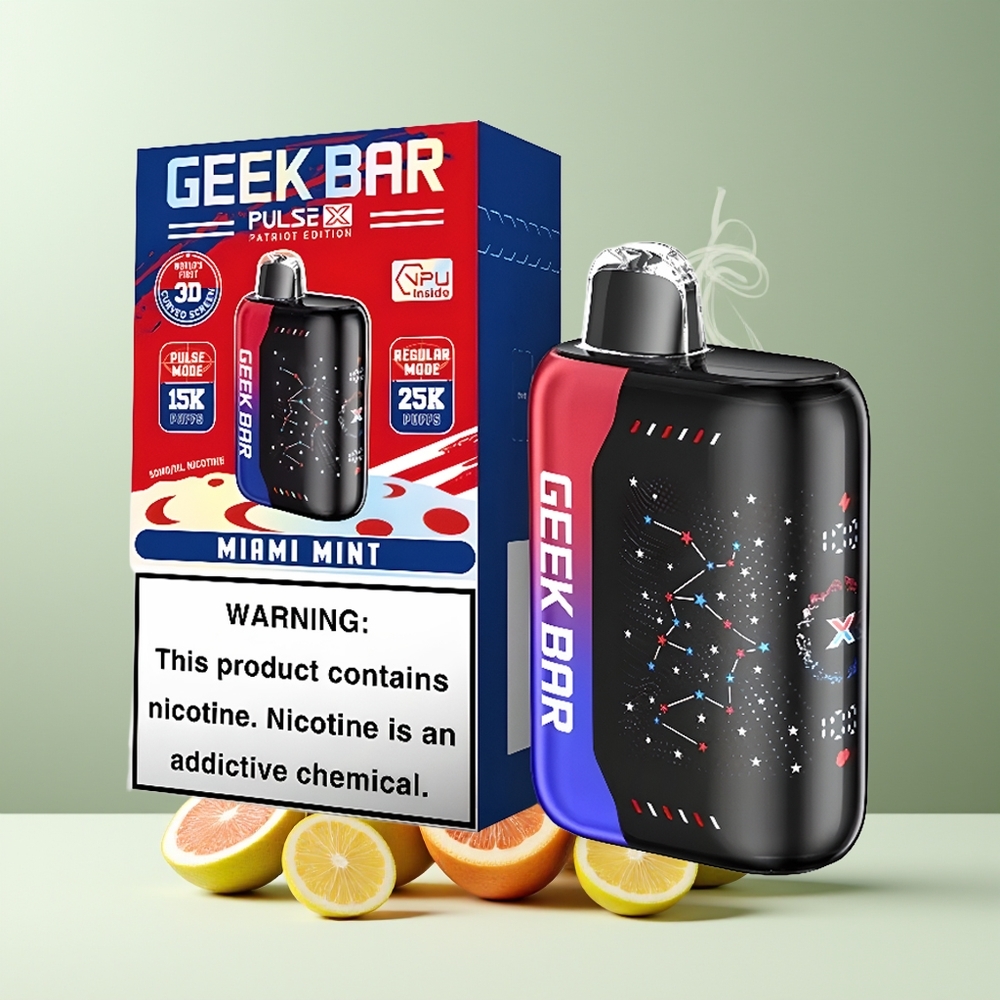 Geek Bar Pulse X 25000 Puffs grossister Sverige med 18mL Pre-filled E-Liquid 3D Curved Indicator Screen  USB Type-C Charging