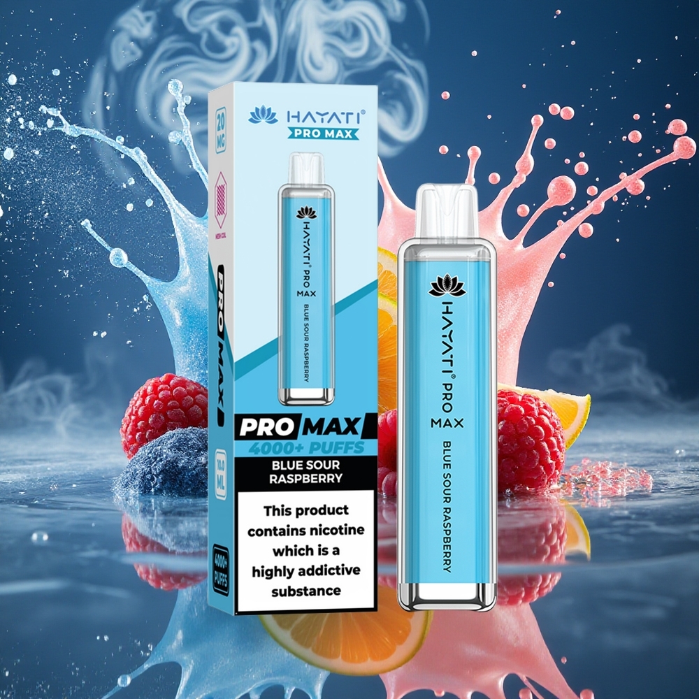 Hayati Pro Max 4000 Puffs Disposable Vape - 1400mAh 2/5 Nikotin LED-belysning Kristallutseende grossister Sverige Blå Sur Hallon