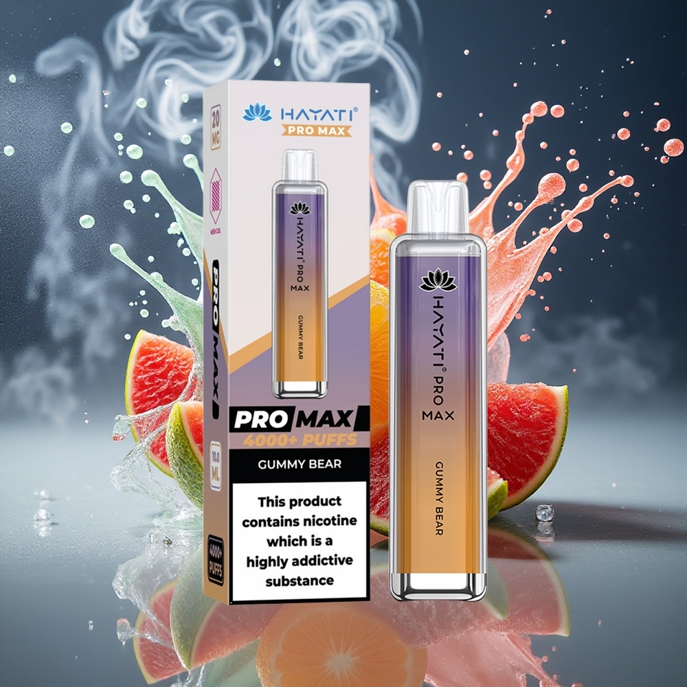 Hayati Pro Max 4000 Puffs Disposable Vape - 1400mAh 2/5 Nikotin Uppladdningsbar LED-ljus Kristallutseende grossister Sverige