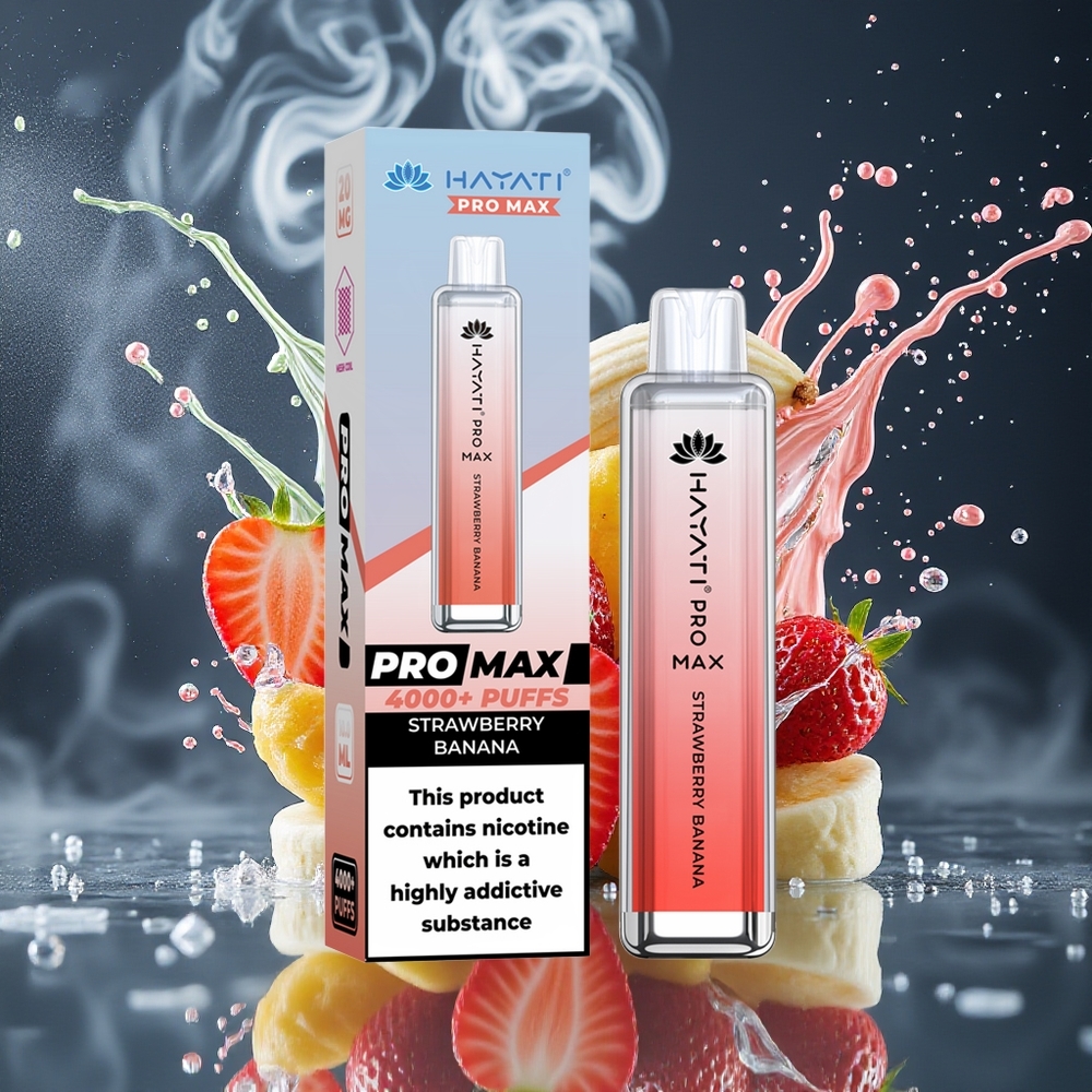 Hayati Pro Max 4000 Puffs Disposable Vape - 1400mAh 2ml/10ml Dual 11 Ohm Mesh Coil 2/5 Nikotin Kristallutseende LED-belysning Grossister Sverige Jordgubb Banan