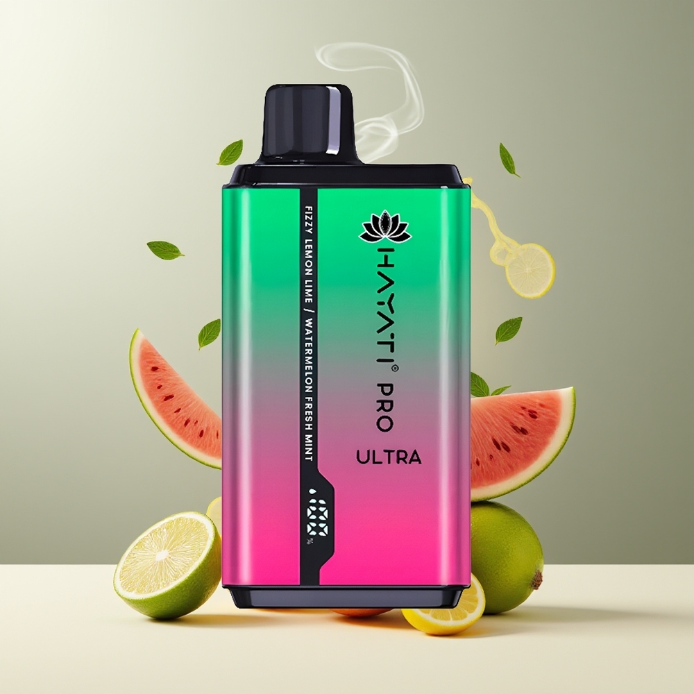 Hayati Pro Ultra 15000+ Puffs 850mAh 2 12ml 2 49 Smaker grossister Sverige Brusende Citron  Lime Vandmelon Frisk Mynte