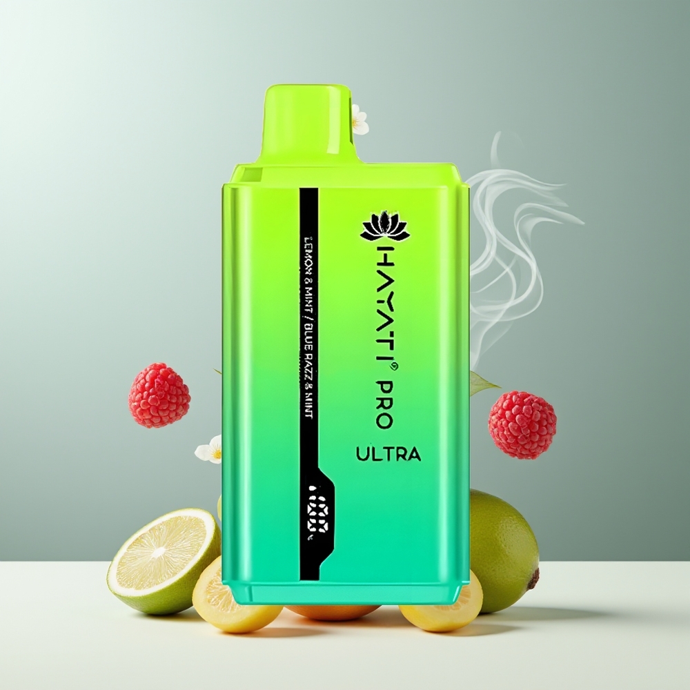 Hayati Pro Ultra 15000 Puffs Grossister Sverige – 850mAh Batteri 2 12ml E-Vätska 2 Nikotin 49 Smaker Citron  mynte Blå Razz  mynte