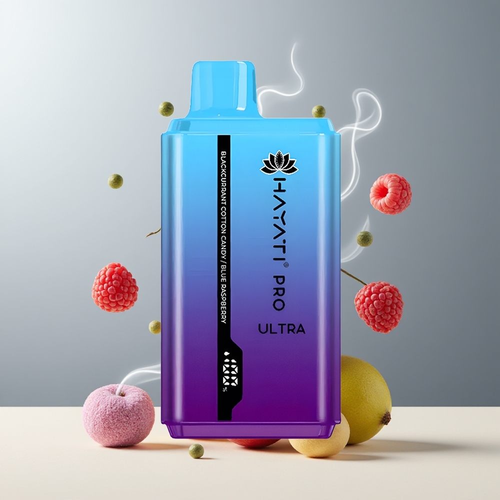 Hayati Pro Ultra 15000 Puffs Grossister Sverige – 850mAh Batteri 2 12ml E-Vätska 2 Nikotin 49 Smaker Solbær Candyfloss Blå Hindbær