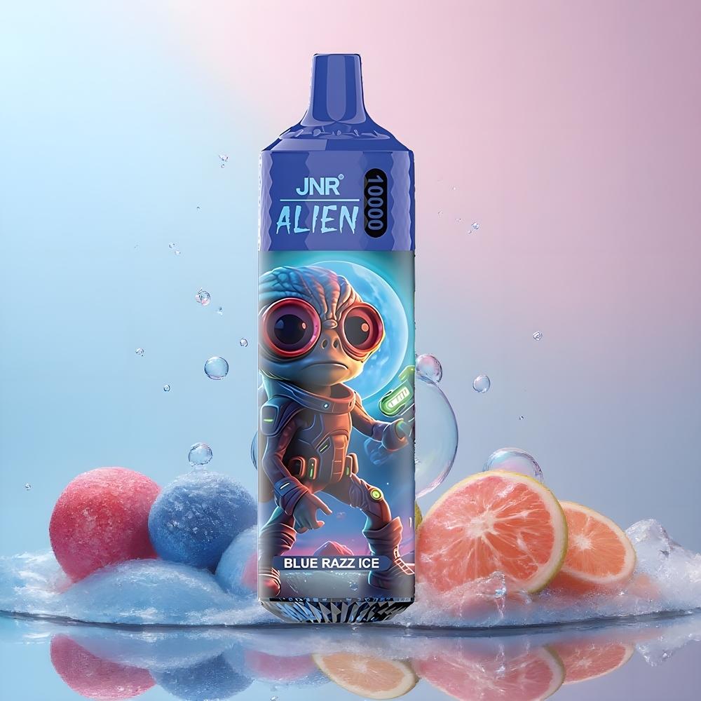 JNR Alien 10000 Puffs Grossister Sverige – 850mAh Batteri 20ml E-vätska RGB-belysning Sportig Design Blå razz-is