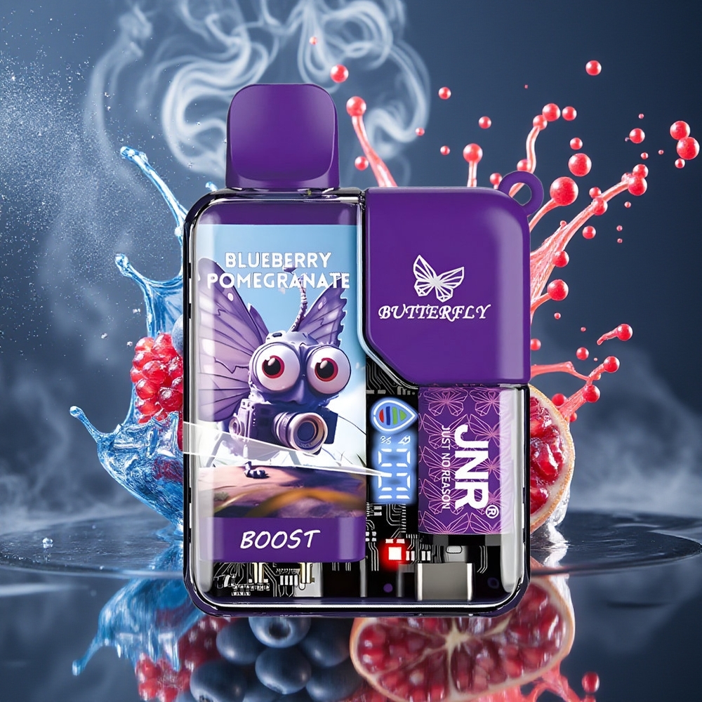 JNR Butterfly 8500 Puffs Grossister Sverige – 1200mAh 15ml Digital Display 10ohm Mesh Transparent Kropp med Banddesign