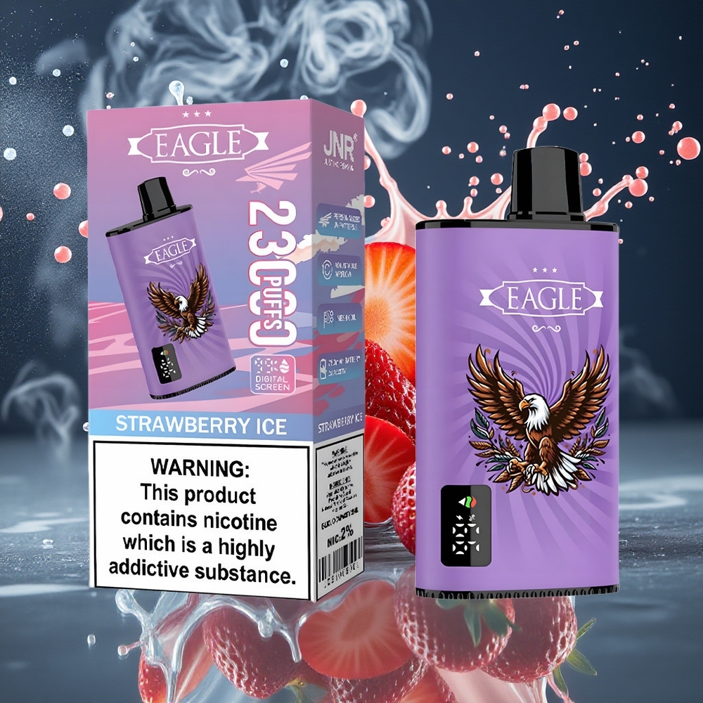 JNR EAGLE Smart 23000 Puffs Disposable Vape med Digital Skärm 10ohm Mesh Coil  Justerbar Luftflöde – grossister Sverige Jordgubbsglass