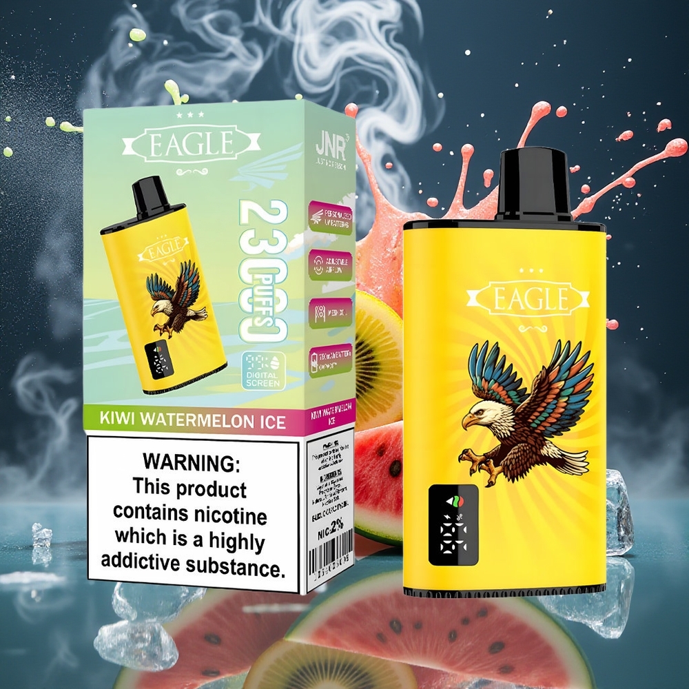 JNR EAGLE Smart 23000 Puffs Disposable Vape med Digital Skärm 10ohm Mesh Coil  Justerbar Luftflöde – grossister Sverige Kiwi Vattenmelonglass