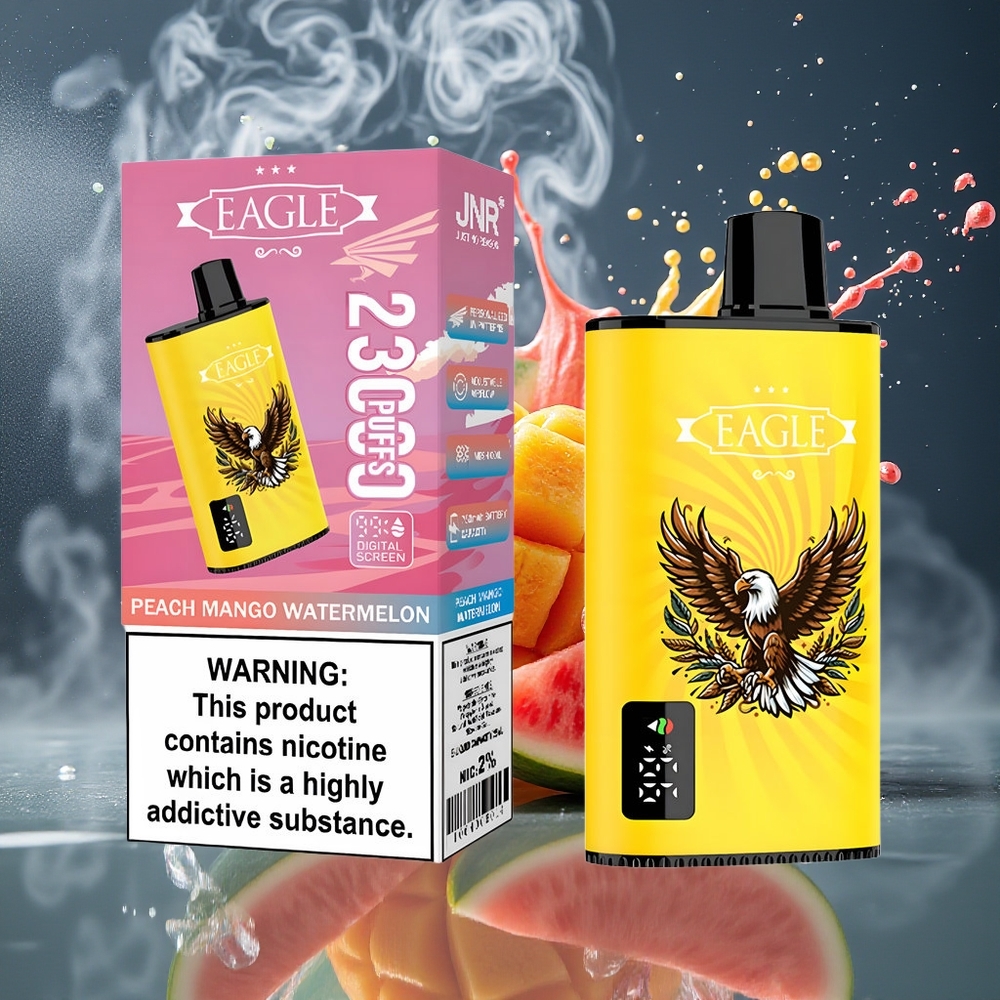 JNR EAGLE Smart 23000 Puffs Disposable Vape med Digital Skärm 10ohm Mesh Coil  Justerbar Luftflöde – grossister Sverige Persika Mango Vattenmelon