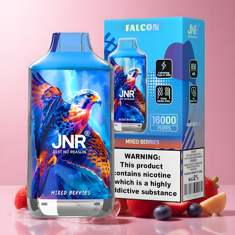 JNR Falcon 16000 Puffs 850mAh 22ml Dual Mesh Coil Smart LED Display Type C  Lightning 02 grossister Sverige