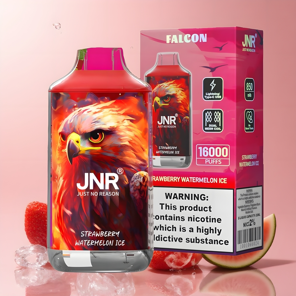 JNR Falcon 16000 Puffs Grossister Sverige – 850 mAh Batteri 22ml E-vätska Dual Mesh Coil Typ C  Lightning Smart LED Display Nikotin 02