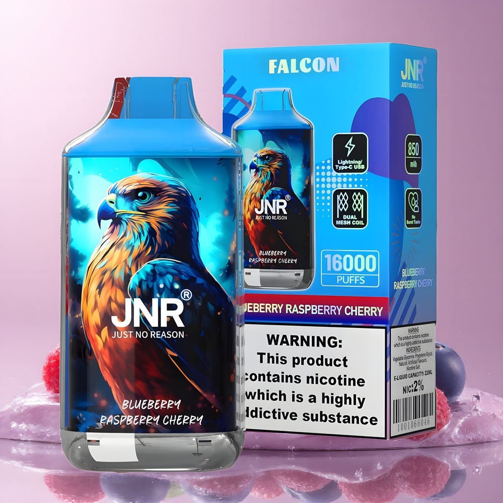 JNR Falcon 16000 Puffs grossister Sverige – 850 mAh Batteri 22ml E-vätska Dual Mesh Coil Type C  Lightning
