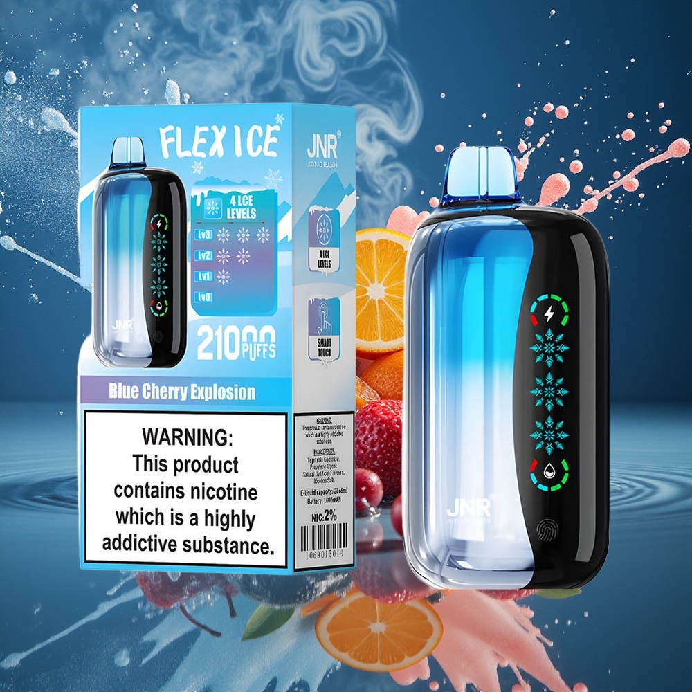 JNR Flex Ice 21000 Puffs Grossister Sverige – Justerbar Kyla 26ml E-vätska 1000mAh Batteri Typ-C Laddning Blå Körsbär Explosion