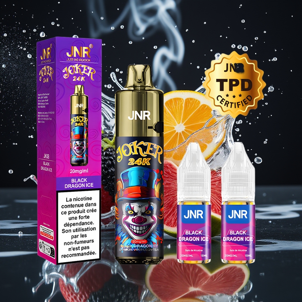 JNR Joker 24K Puffs Disposable Vape Grossister Sverige – 800mAh Batteri 2+10ml Fyllningsbar Pod Synlig E-vätskenivå Typ-C-laddning