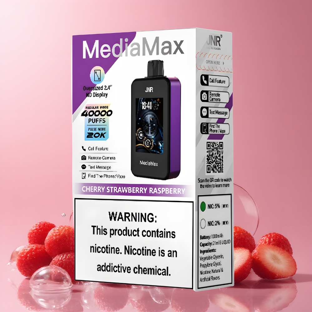 JNR MediaMax 40000 Puffs grossister Sverige – 21mL e-vätska 1000mAh batteri 5 nikotin Dual Mesh Coil Type-C laddning