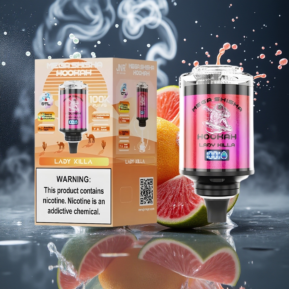 JNR Mega Shisha Hookah Desktop Grossister Sverige med 100000 puffar 60ml e-Liquid 2200mAh  Typ-C laddning