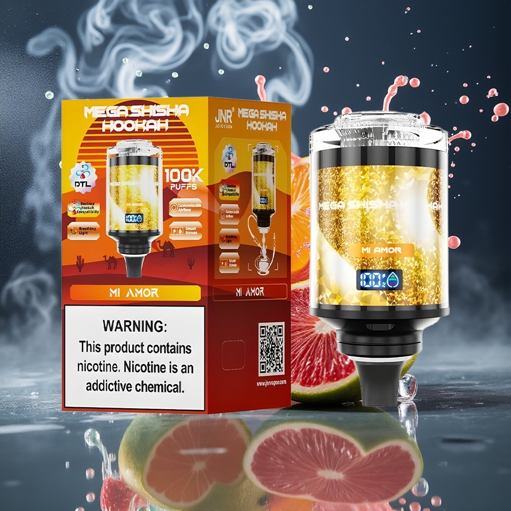 JNR Mega Shisha Hookah Desktop Grossister Sverige med 100000 puffar 60ml e-Liquid 2200mAh batteri och Type-C laddning Mi Amor
