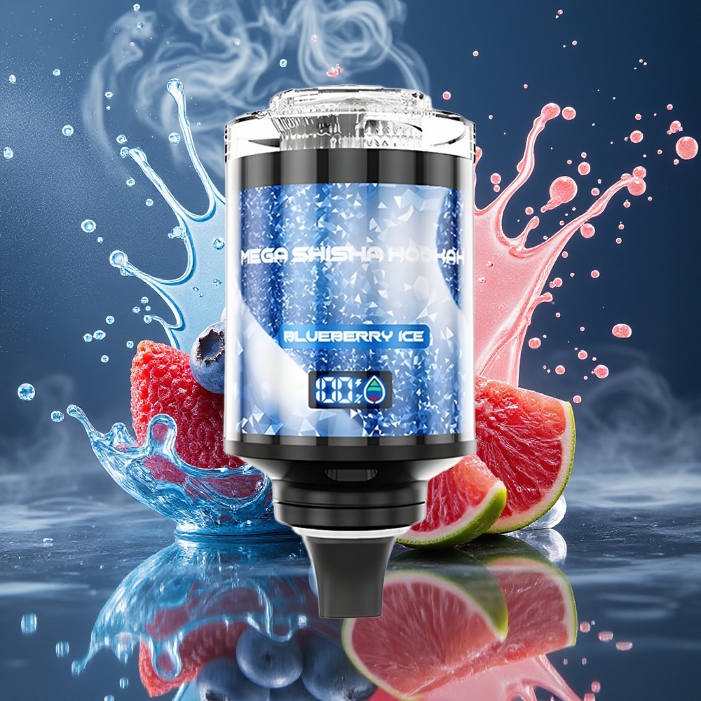 JNR Mega Shisha Hookah Desktop grossister Sverige med 100000 puffar 60ml e-Liquid 2200mAh batteri och Type-C laddning Blåbär Glass