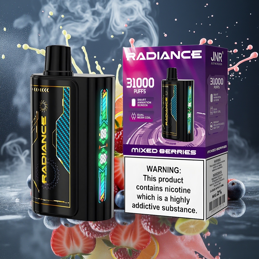 JNR Radiance 31000 Puffs 28ml Smart Animation Screen Dual Mesh Coil Disposable Vape grossister Sverige