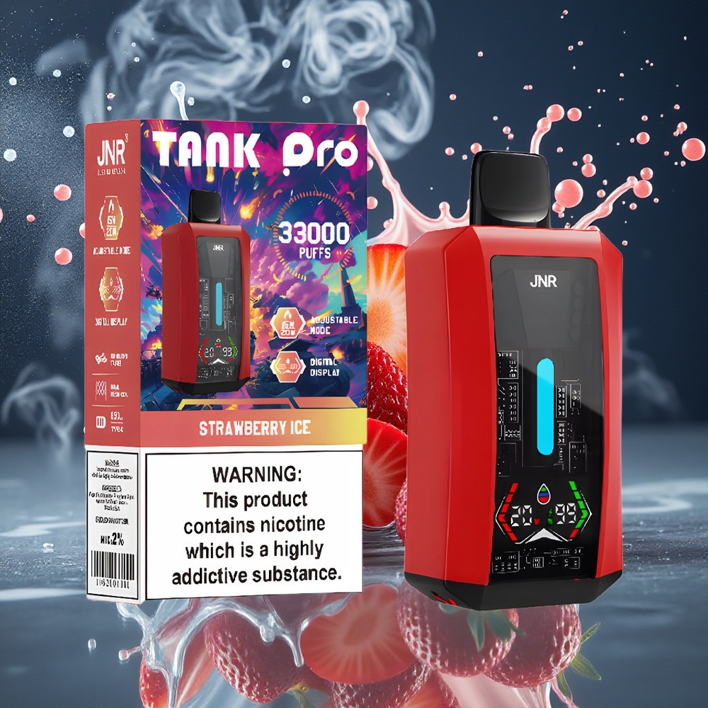 JNR Tank Pro 33000 Puffs 28ml Digital Display Dual Mesh Coil grossister Sverige Jordgubbsglass