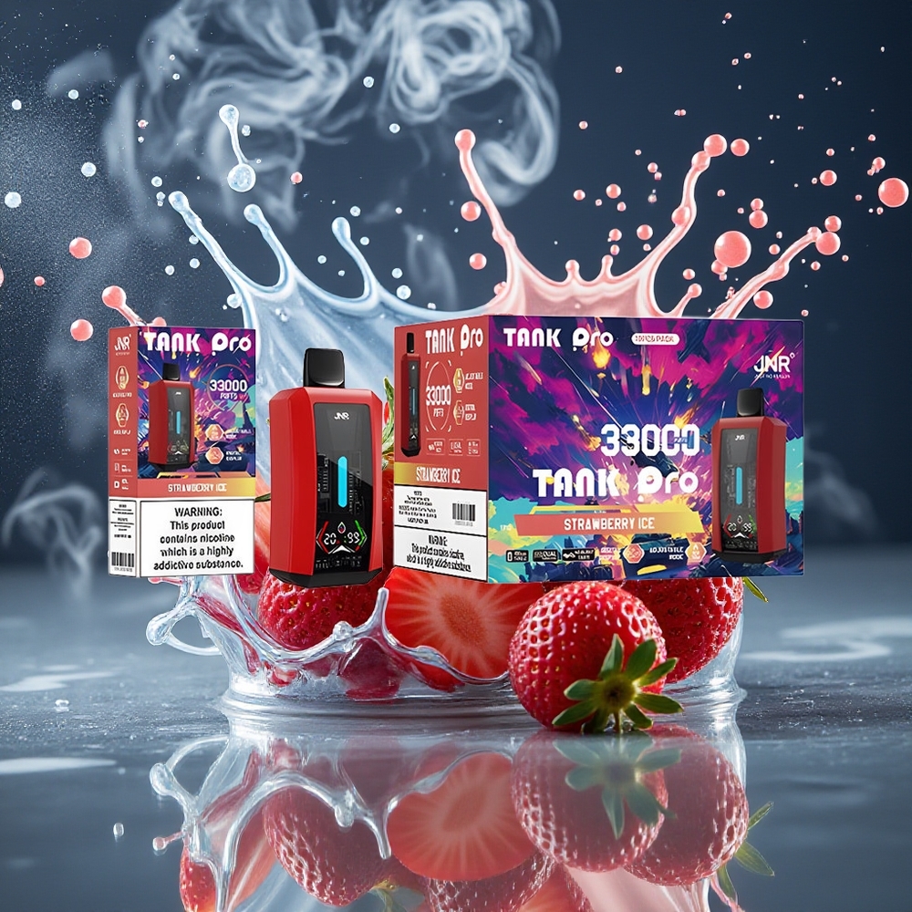 JNR Tank Pro 33000 Puffs 28ml Digital Display Dual Mesh Coil grossister Sverige Jordgubbsglass