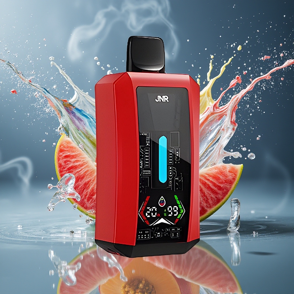 JNR Tank Pro 33000 Puffs 28ml Digital Display Dual Mesh Coil grossister Sverige Sommarpersikglass