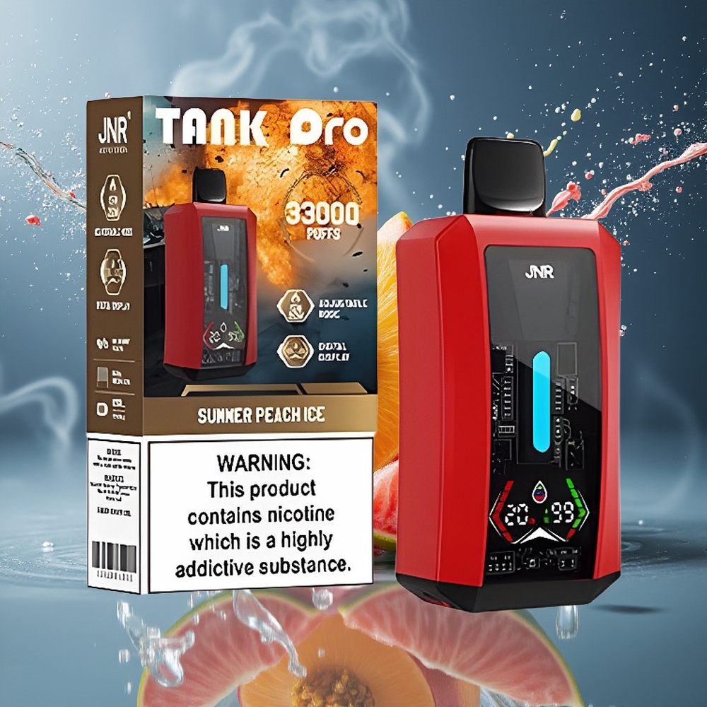 JNR Tank Pro 33000 Puffs 28ml Digital Display Dual Mesh Coil grossister Sverige Sommarpersikglass