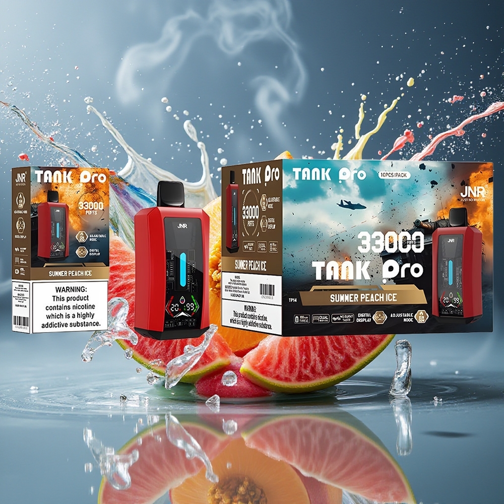JNR Tank Pro 33000 Puffs 28ml Digital Display Dual Mesh Coil grossister Sverige Sommarpersikglass