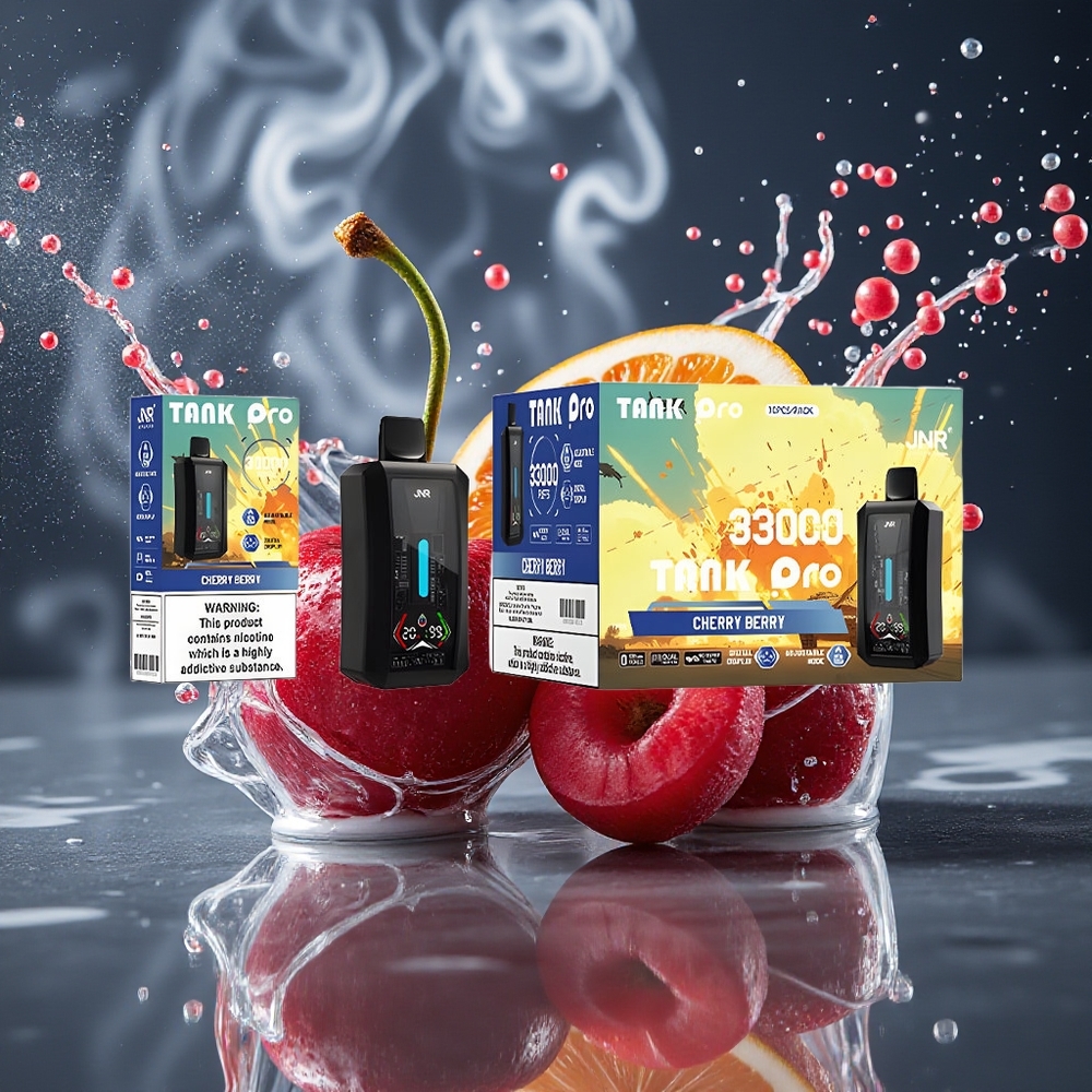 JNR Tank Pro 33000 Puffs Disposable Vape Grossister Sverige – 28ml e-Liquid Dual Mesh Coil Digital Display Körsbär Bär
