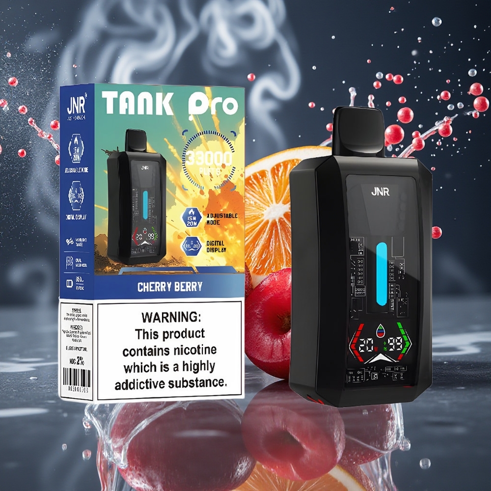 JNR Tank Pro 33000 Puffs Disposable Vape Grossister Sverige – 28ml e-Liquid Dual Mesh Coil Digital Display Körsbär Bär