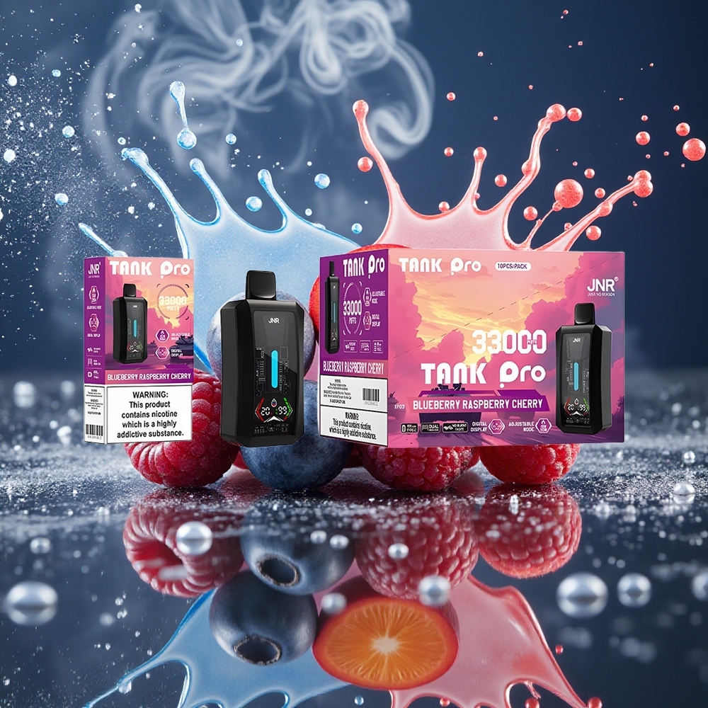 JNR Tank Pro 33000 Puffs Disposable Vape grossister Sverige – 28ml e-Liquid Dual Mesh Coil Digital Display Blåbär Hallon Körsbär